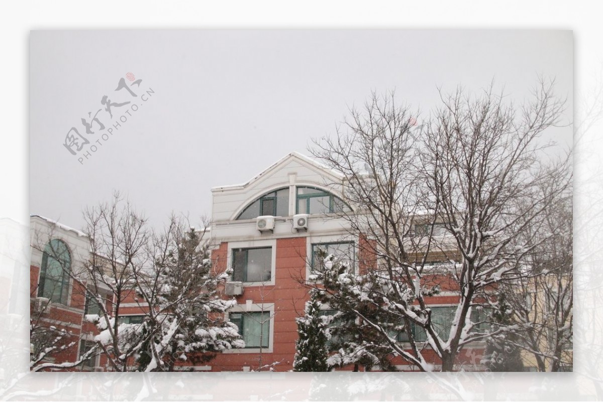 别墅雪景图片